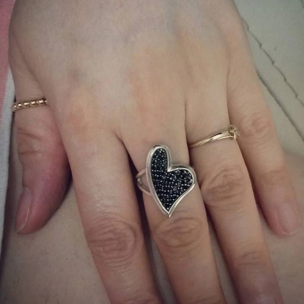 925 Black cz Abstract Heart Ring Size 5.25